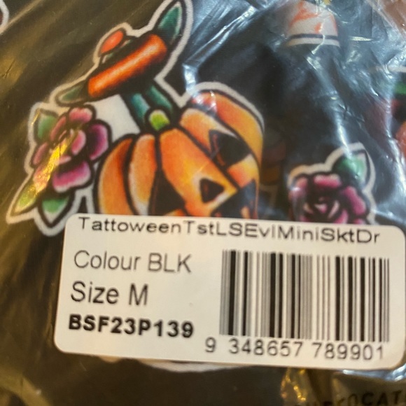 Blackmilk “TATTOWEEN BLACK LONG SLEEVE EVIL MINI SKATER DRESS” Size Medium M NWT - Picture 12 of 16